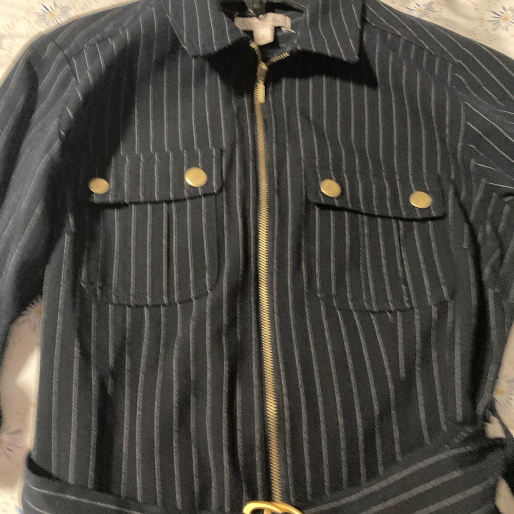 Dressbarn Blue Women’s Dress Rolled Sleeves Pockets Zip Front Belt Size 4 - Picture 7 of 13